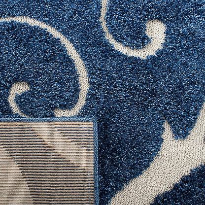 SAFAVIEH Area Rug 8x10 - Florida Shag Collection - Large - Dark Blue & Cream, Scroll Design, Non-Shedding & Easy Cleaning, Plush Thick Pile, Ideal for Living Room, Bedroom, Dining Space (SG455-6511)