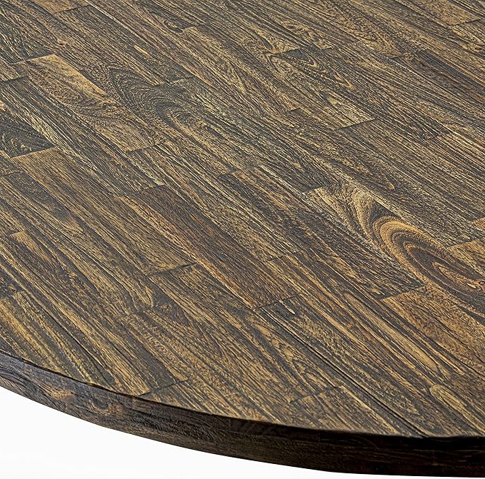 East West Furniture I3MZ7-748 7 Piece Dining Room Table Set Consist of a Round Dining Table with Pedestal and 6 Coffee Linen Fabric Upholstered Chairs, 48x48 Inch, Distressed Jacobean