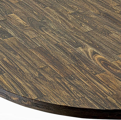 East West Furniture I2MZ7-748 7 Piece Modern Dining Table Set Consist of a Round Wooden Table with Pedestal and 6 Coffee Linen Fabric Upholstered Chairs, 48x48 Inch, Distressed Jacobean