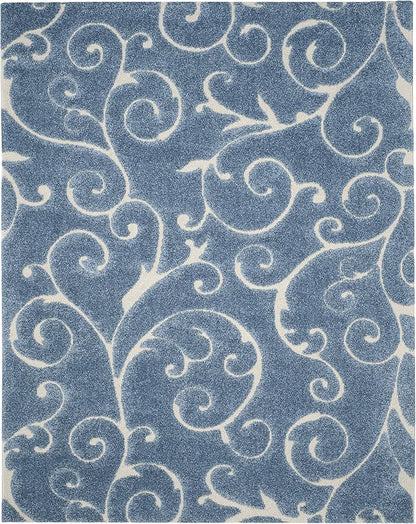 SAFAVIEH Area Rug 8x10 - Florida Shag Collection - Large - Light Blue & Cream, Scroll Design, Non-Shedding & Easy Cleaning, Plush Thick Pile, Ideal for Living Room, Bedroom, Dining Space (SG455-6011)