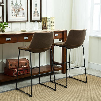 Roundhill Furniture Lotusville Vintage PU Leather Barstools, Antique Brown, Set of 2