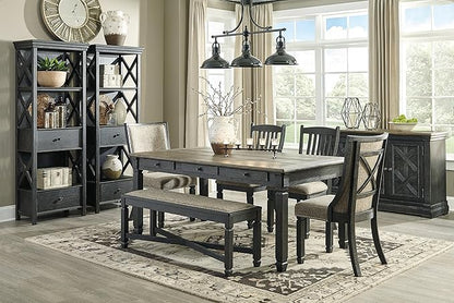 Signature Design by Ashley Tyler Creek Farmhouse Dining Table with Drawers, Seats up to 6, Almost Black