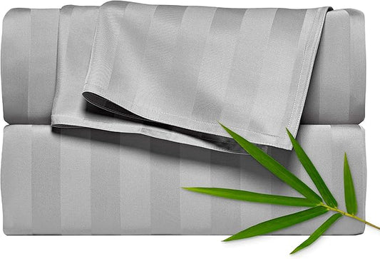 Split King Sheets by Pure Bamboo, Genuine 100% Organic Viscose Derived from Bamboo Bed Sheet Set, Soft & Cooling, Double Stitching *Not for Split Top (Split King, Jacquard Silver)