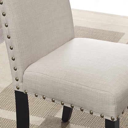 Roundhill Furniture Biony Fabric Bar Stools with Nailhead Trim (Set of 2), Tan