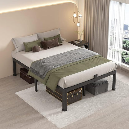 MAF 18 Inch Queen Bed Frames with Round Corner Legs Mattress Slide Stopper No Box Spring Needed Heavy Duty Metal Platform Bed Frame Under-Bed Storage Space, 3000 LBS Steel Slats Support