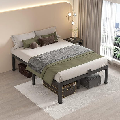 MAF 20 Inch Queen Size Bed Frame with Round Corner Legs Mattress Slide Stopper No Box Spring Needed Heavy Duty Metal Platform Bed Frames Under-Bed Storage Space, 3000 LBS Steel Slats Support