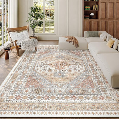 zesthome 5x7 Area Rugs - Ultra-Thin Washble Rug, Stain Resistant Anti Slip Backing Rugs for Living Room,Bedroom, Vintage Home Decor Area Rug (Orange,5'x7')